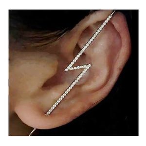 Silver Tone Rhinestone Lightning Bolt Earring Cuff